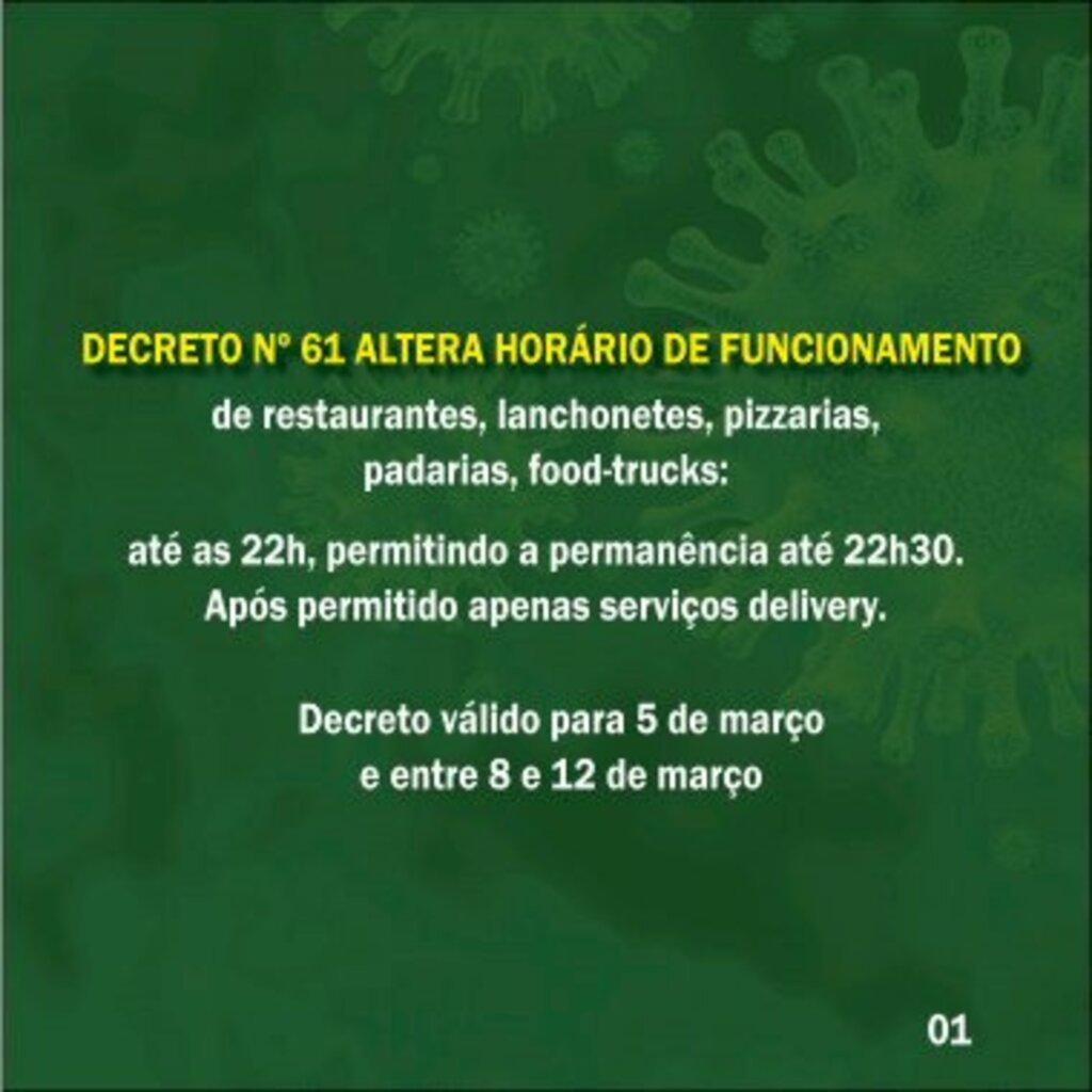 Decreto nº 61 altera horário de funcionamento de estabelecimentos em Canoinhas