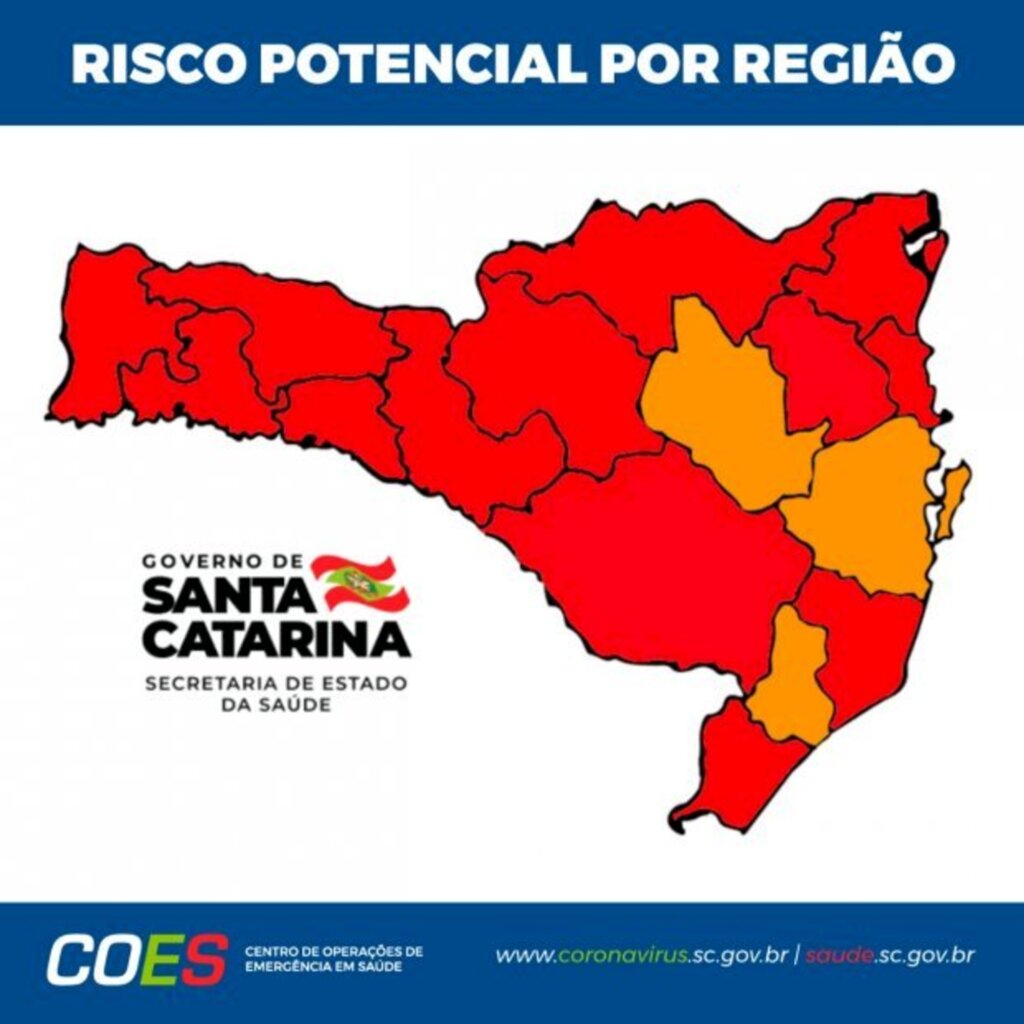 Coronavírus em SC: Matriz de Risco aponta 13 regiões em estado gravíssimo