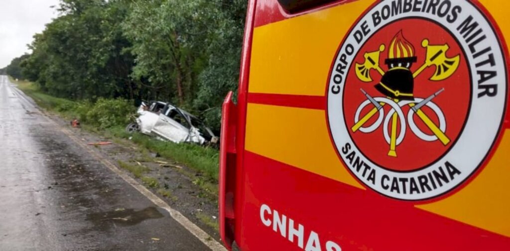 Veículo de Canoinhas sai da pista e colide contra árvores na BR 280