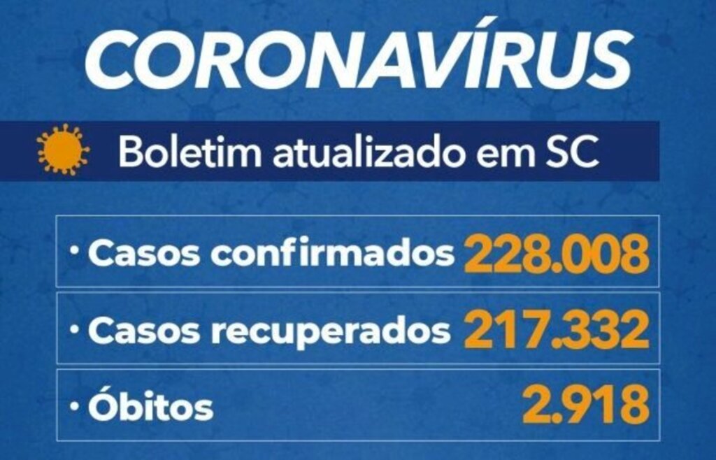 Santa Catarina soma 228 mil casos e 2,9 mil mortes por covid-19
