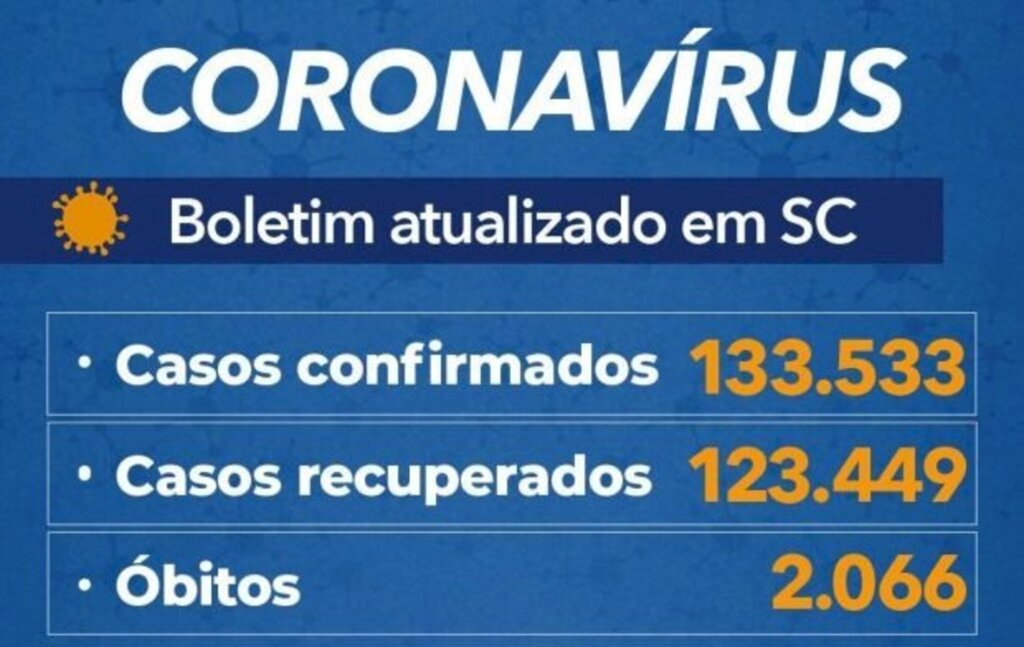 Santa Catarina chega a 133,5 mil casos e 2.066 mortes por covid-19