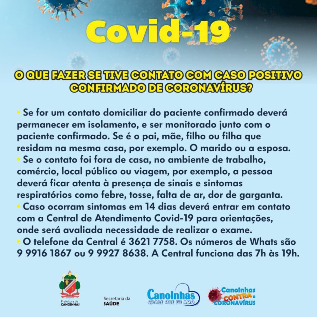 Tive contato com caso positivo de Covid-19, e agora?