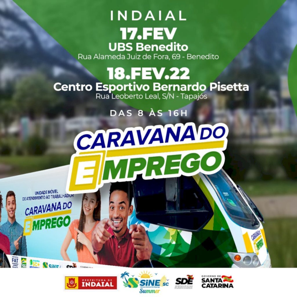 Indaial recebe Caravana do Emprego nos dias 17 e 18 de fevereiro