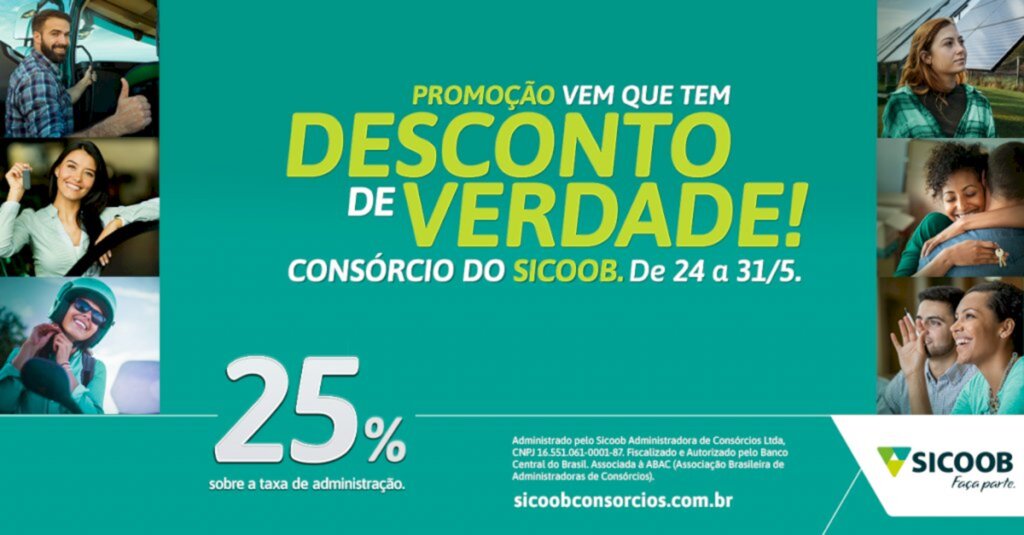 Sicoob realiza campanha de consórcio entre 24 e 31 de maio