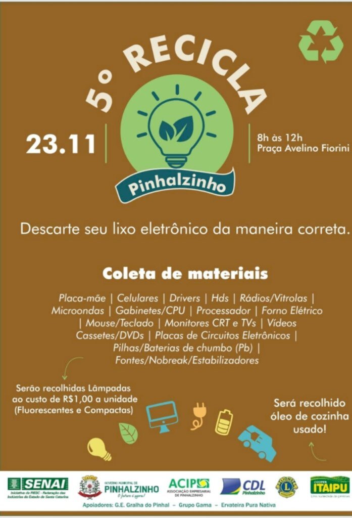 5º Recicla Pinhalzinho será dia 23 de novembro