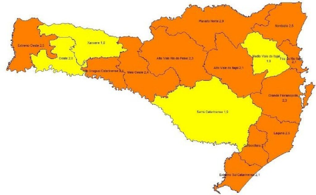 SC tem 12 regiões em risco grave e quatro em risco alto