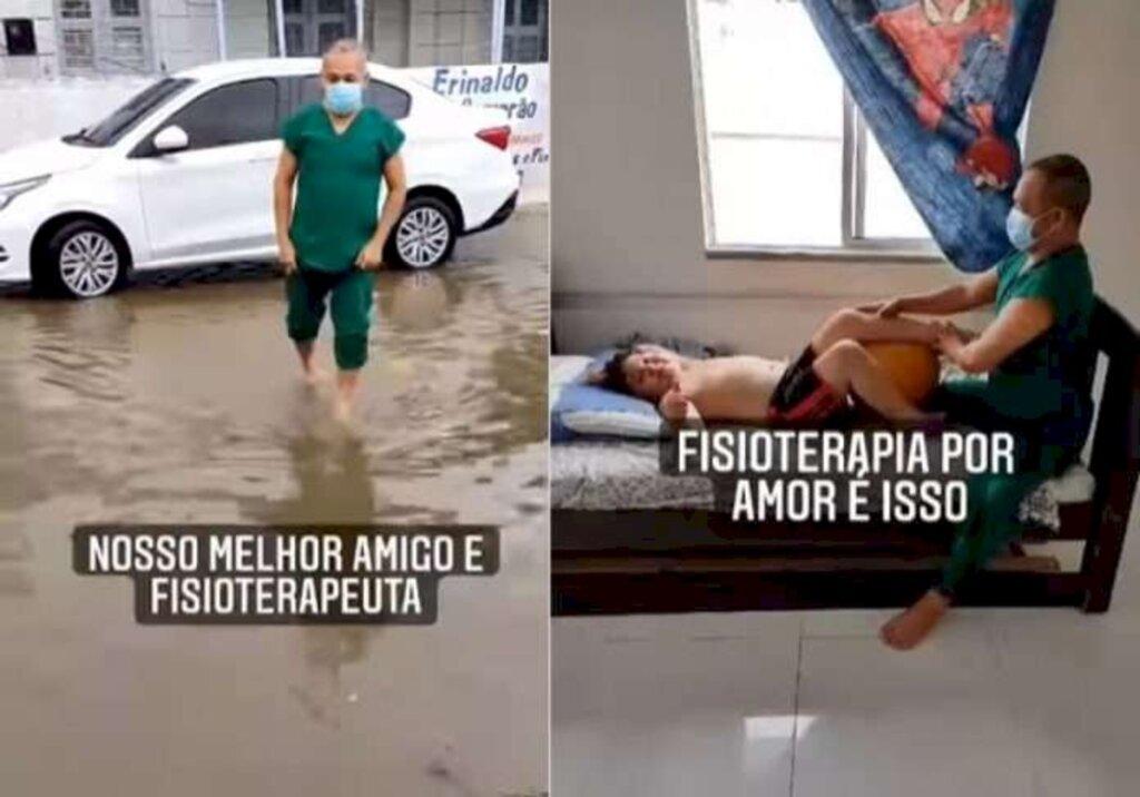 Fisioterapeuta enfrenta chuva para atender paciente com doença rara