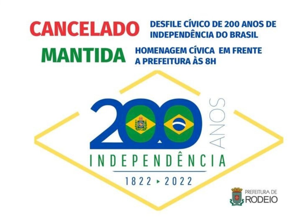 DESFILE CÍVICO DESTA QUARTA-FEIRA (07/09) É CANCELADO
