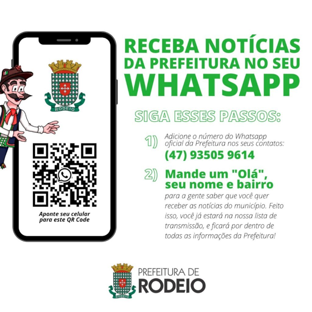 RECEBA NOTÍCIAS DA PREFEITURA DE RODEIO NO SEU WHATSAPP