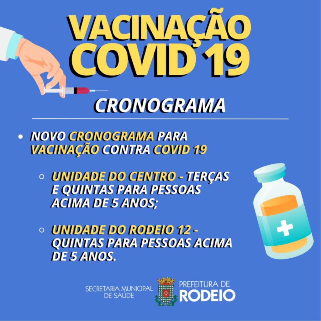 Novo cronograma para vacinação contra COVID-19 em Rodeio