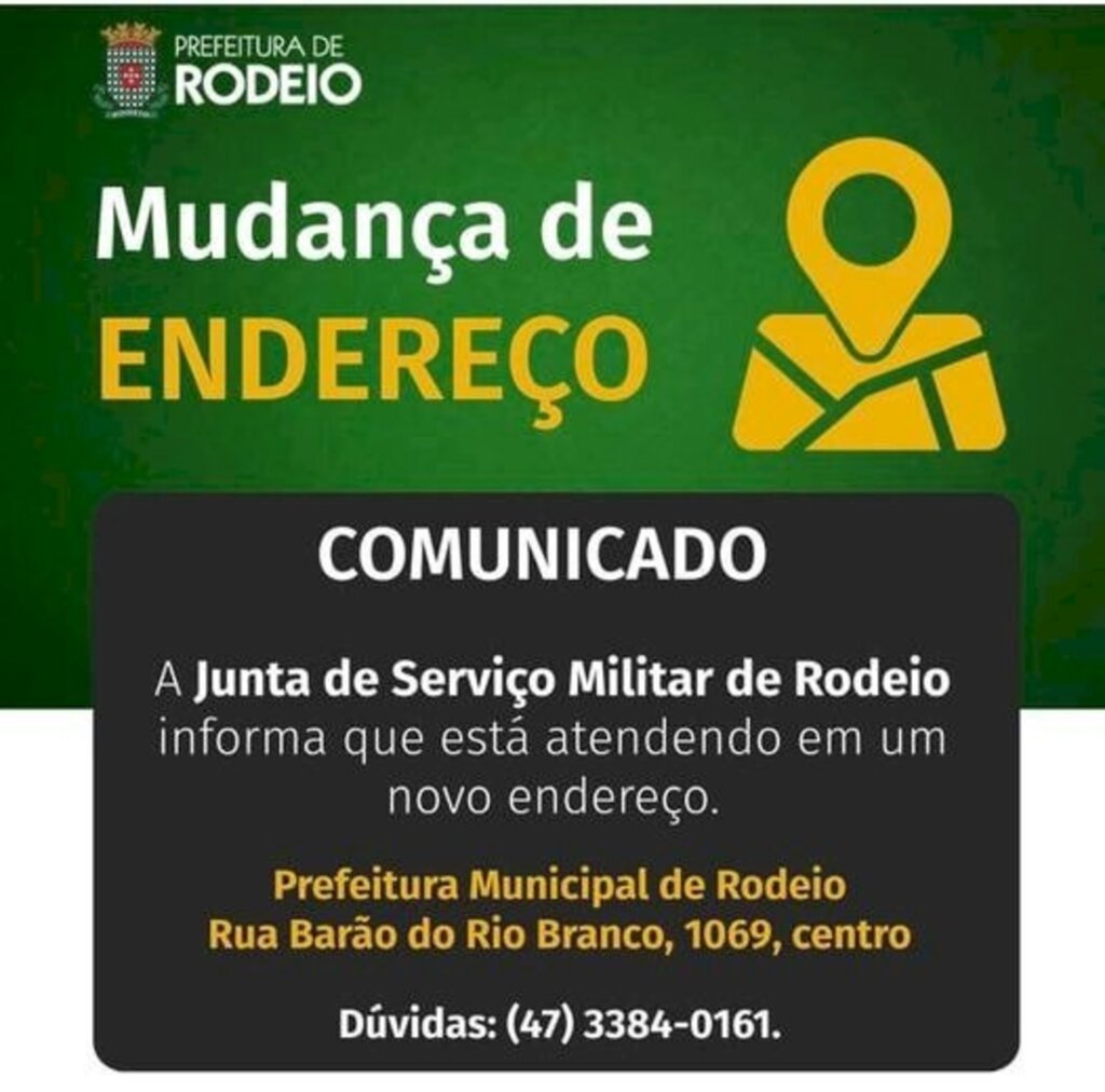 JUNTA DE SERVIÇO MILITAR DE RODEIO ESTÁ ATENDENDO EM NOVO ENDEREÇO