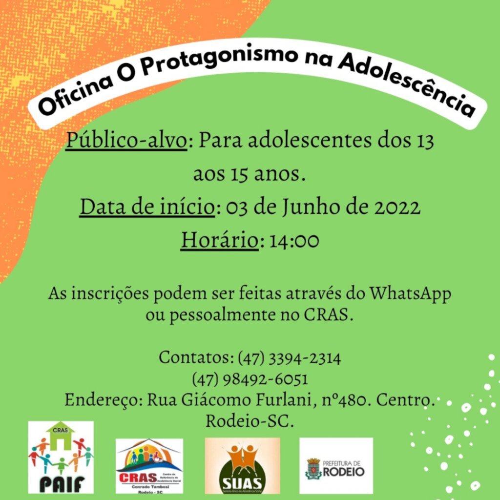 PARTICIPE DAS OFICINAS DO C.R.A.S DE RODEIO