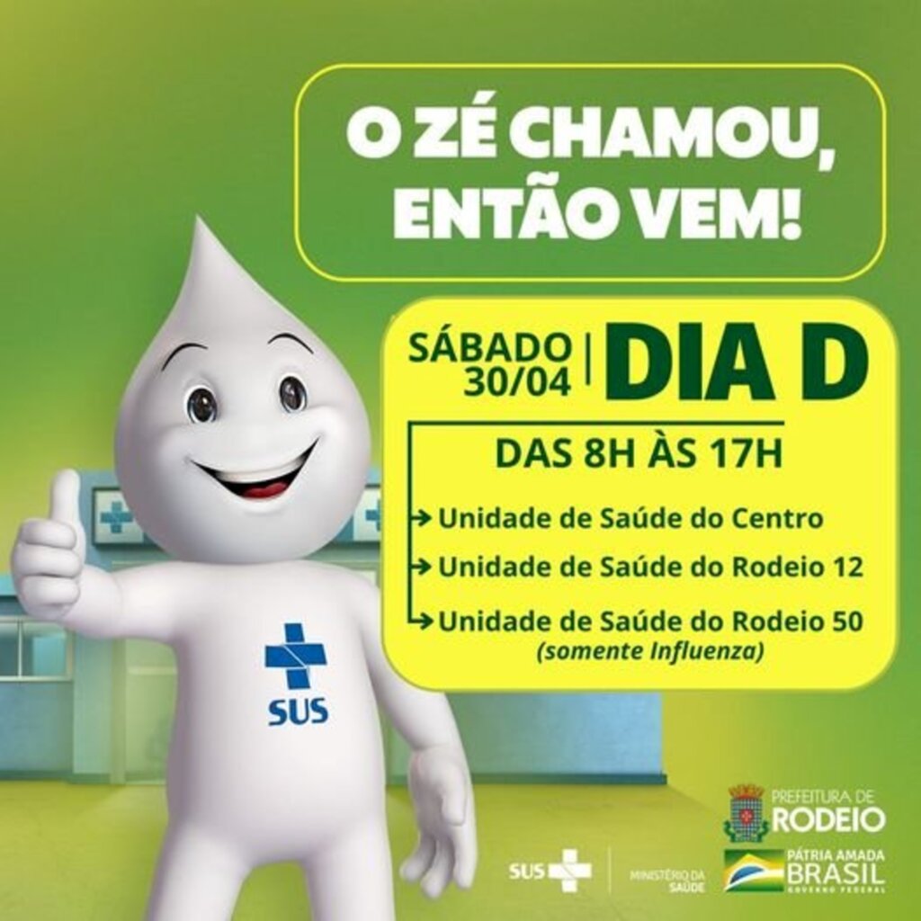 NESTE SÁBADO TEM DIA 'D' DA CAMPANHA DE VACINAÇÃO CONTRA O SARAMPO E INFLUENZA