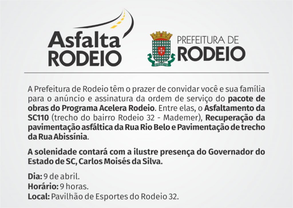 PREFEITURA DE RODEIO INICIA PACOTE DE OBRAS DO PROGRAMA ACELERA RODEIO