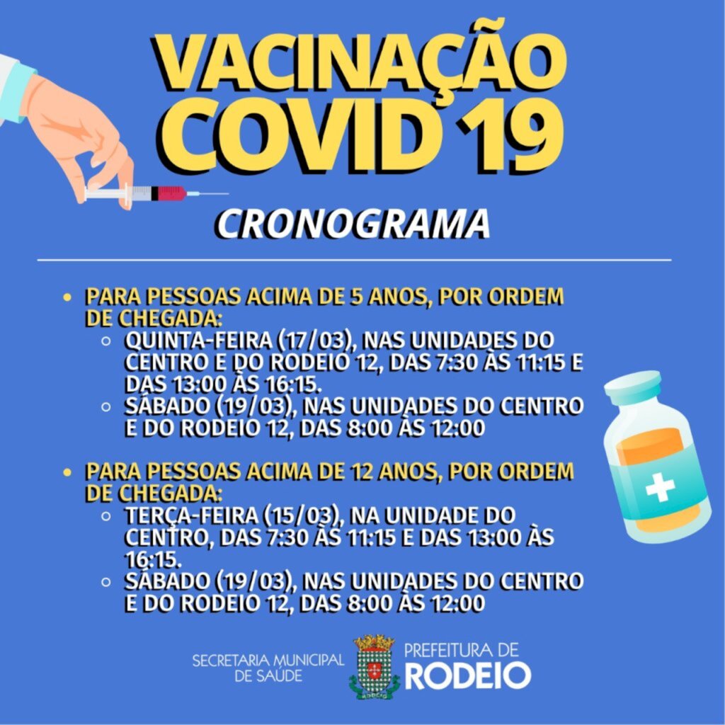 AGENDA DA VACINAÇÃO CONTRA COVID-19 EM RODEIO DESTA SEMANA