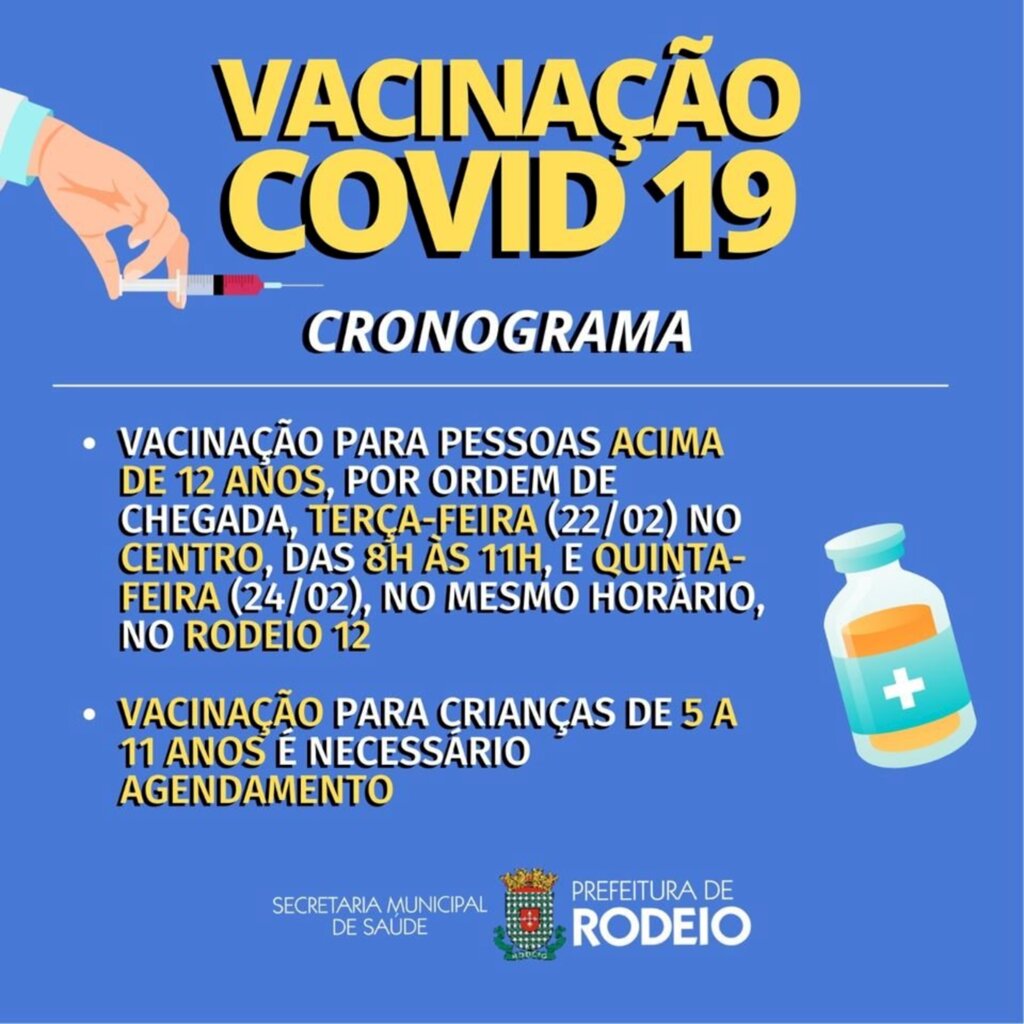 AGENDA DA VACINAÇÃO CONTRA COVID-19 EM RODEIO DESTA SEMANA