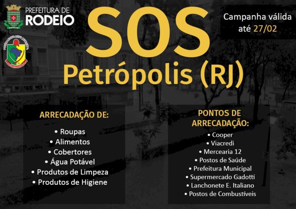 ação de arrecadação de donativos para o município de PETRÓPOLIS