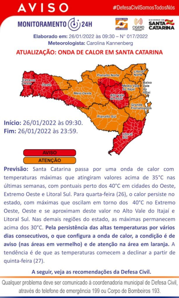 AVISO ESPECIAL METEOROLÓGICO DC/SC 26/01