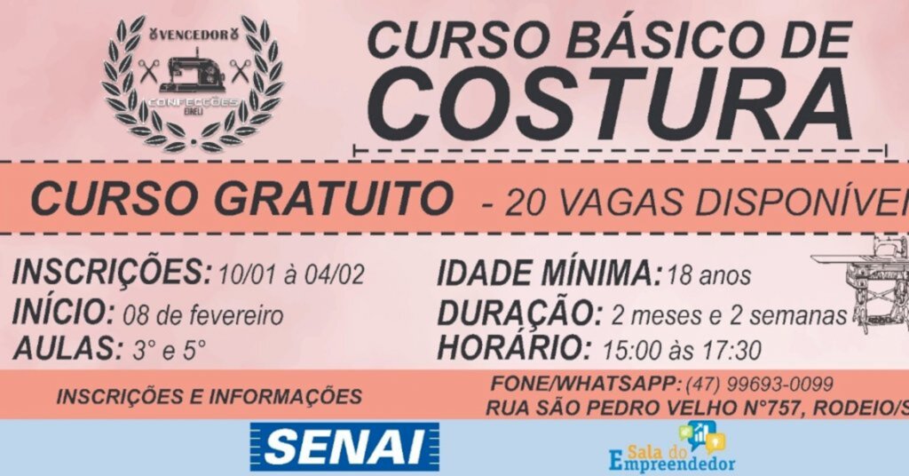 2º CURSO GRATUITO DE COSTURA INDUSTRIAL