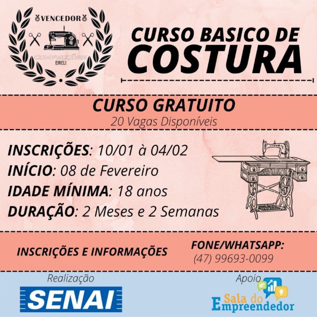 2º CURSO GRATUITO DE COSTURA INDUSTRIAL