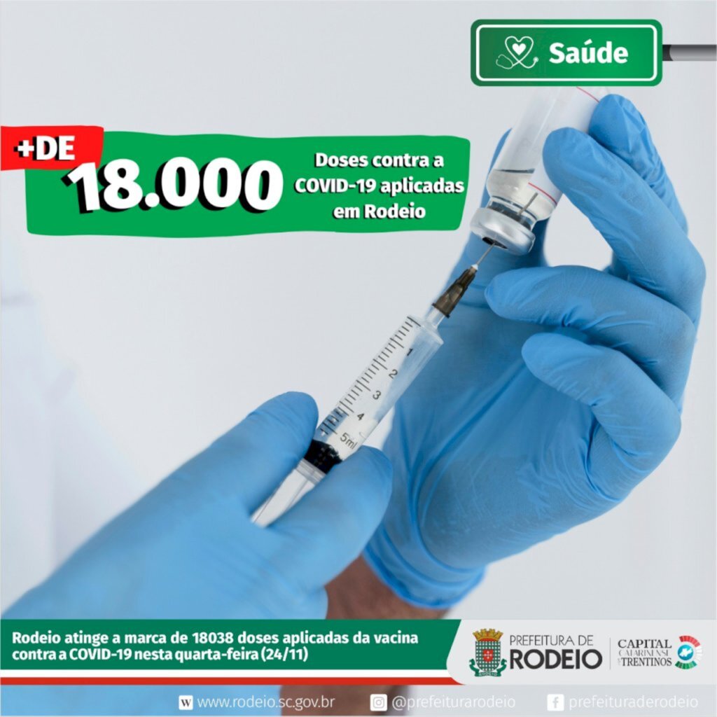 A SECRETARIA DE SAÚDE DE RODEIO CHEGA NA MARCA DE 18 MIL DOSES APLICADAS!