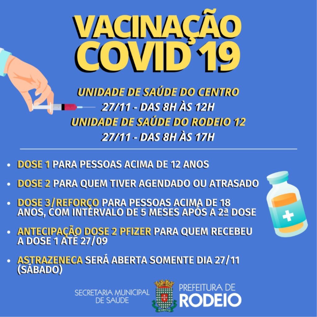 SÁBADO TEM VACINAÇÃO CONTRA COVID-19 EM RODEIO