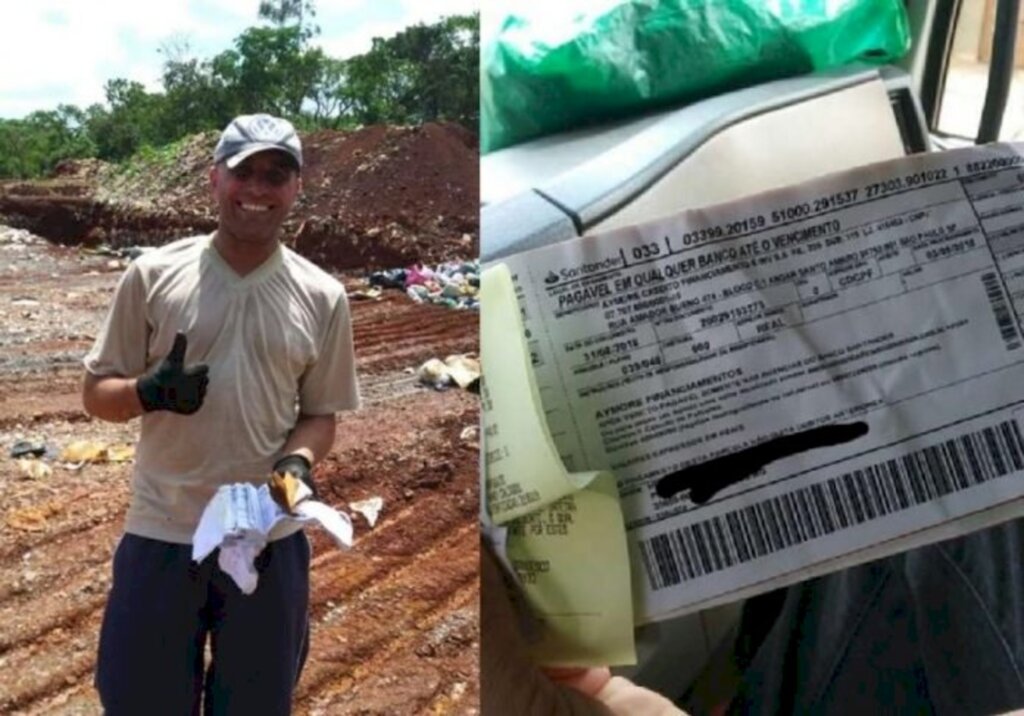Gari acha boleto e dinheiro em lixão e paga a conta.