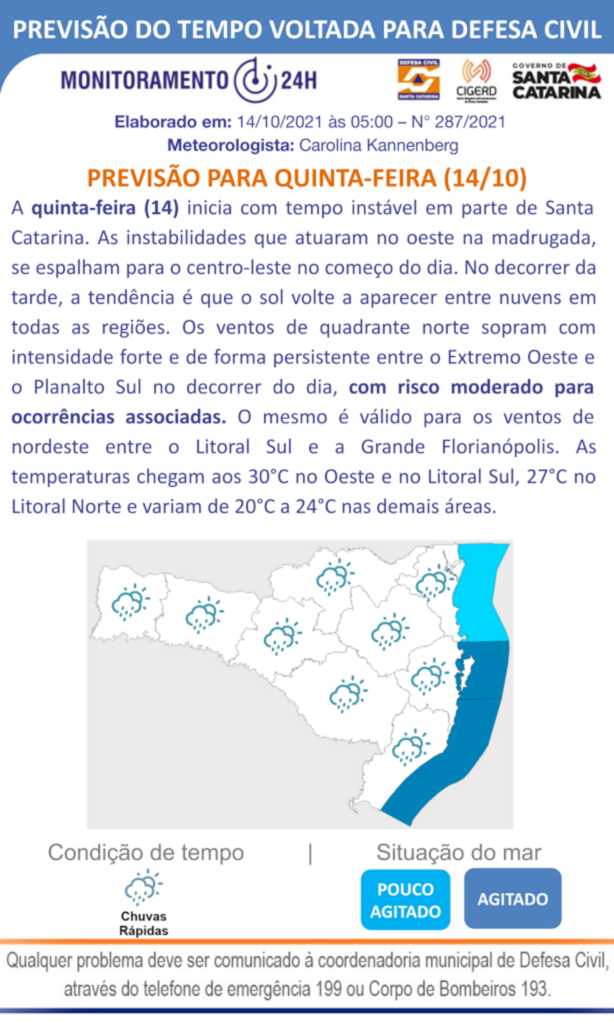 Mau tempo mantém SC em atenção e Defesa Civil alerta para risco de novos temporais Sistema de alta pressão é o principal responsável pelo fenômeno que já causou estragos na Grande Florianópolis e no Médio Vale do Itajaí
