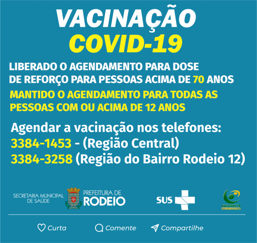 VACINAÇÃO CONTRA COVID 19 EM RODEIO - APLICAÇÃO DA 3ª DOSE PARA IDOSOS ACIMA DE 70 ANOS
