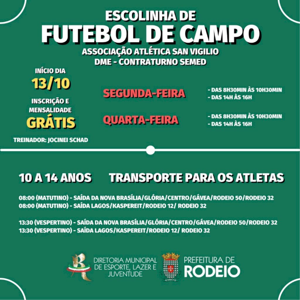 DIRETORIA DE ESPORTES DE RODEIO, OFERECE ESCOLINHA DE FUTEBOL DE CAMPO NO BAIRRO RODEIO 32