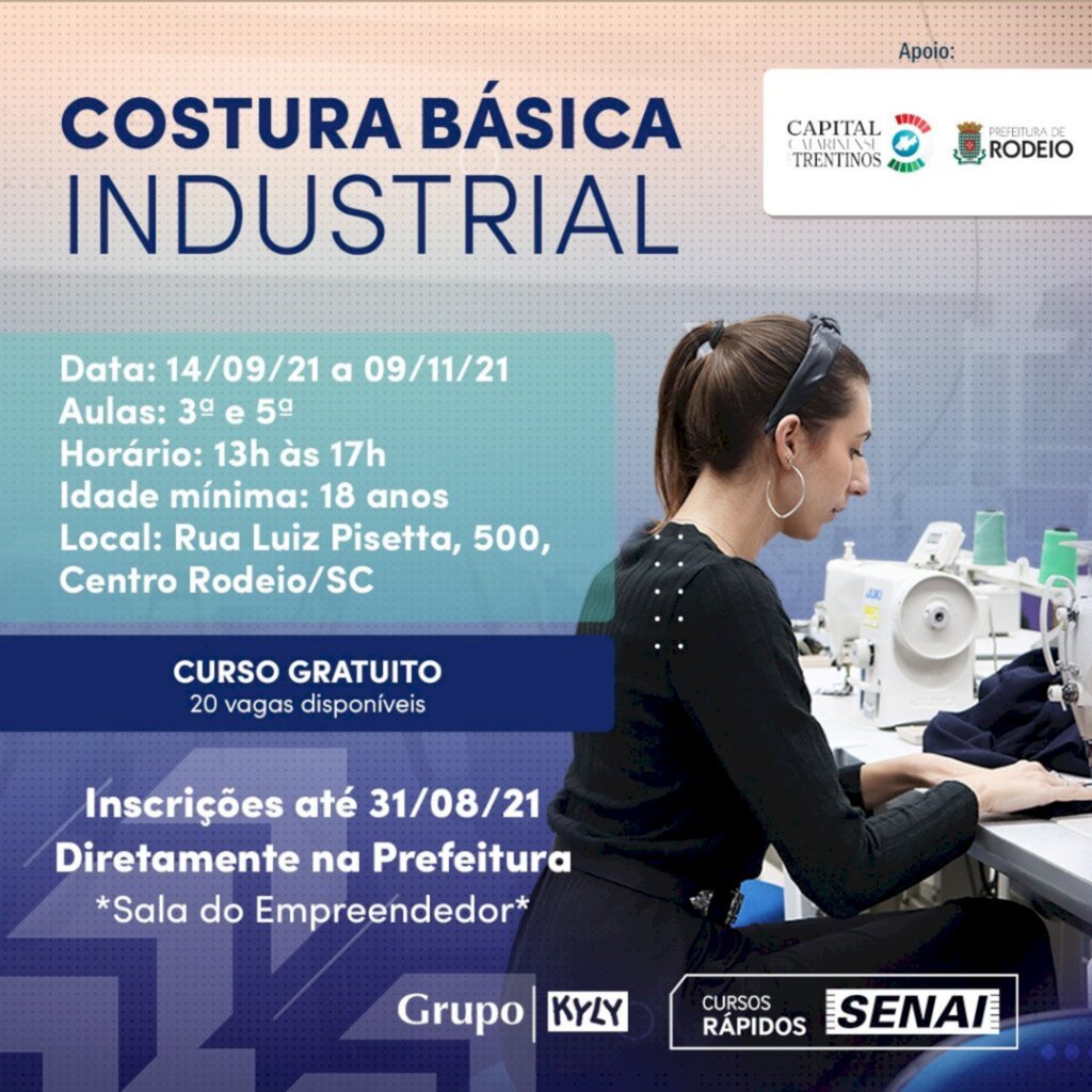 Prefeitura de Rodeio oferece curso gratuito de Costura Básica Industrial
