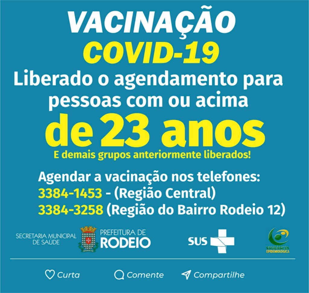 Liberado agendamento para pessoas acima de 23 anos para vacinação contra Covid-19