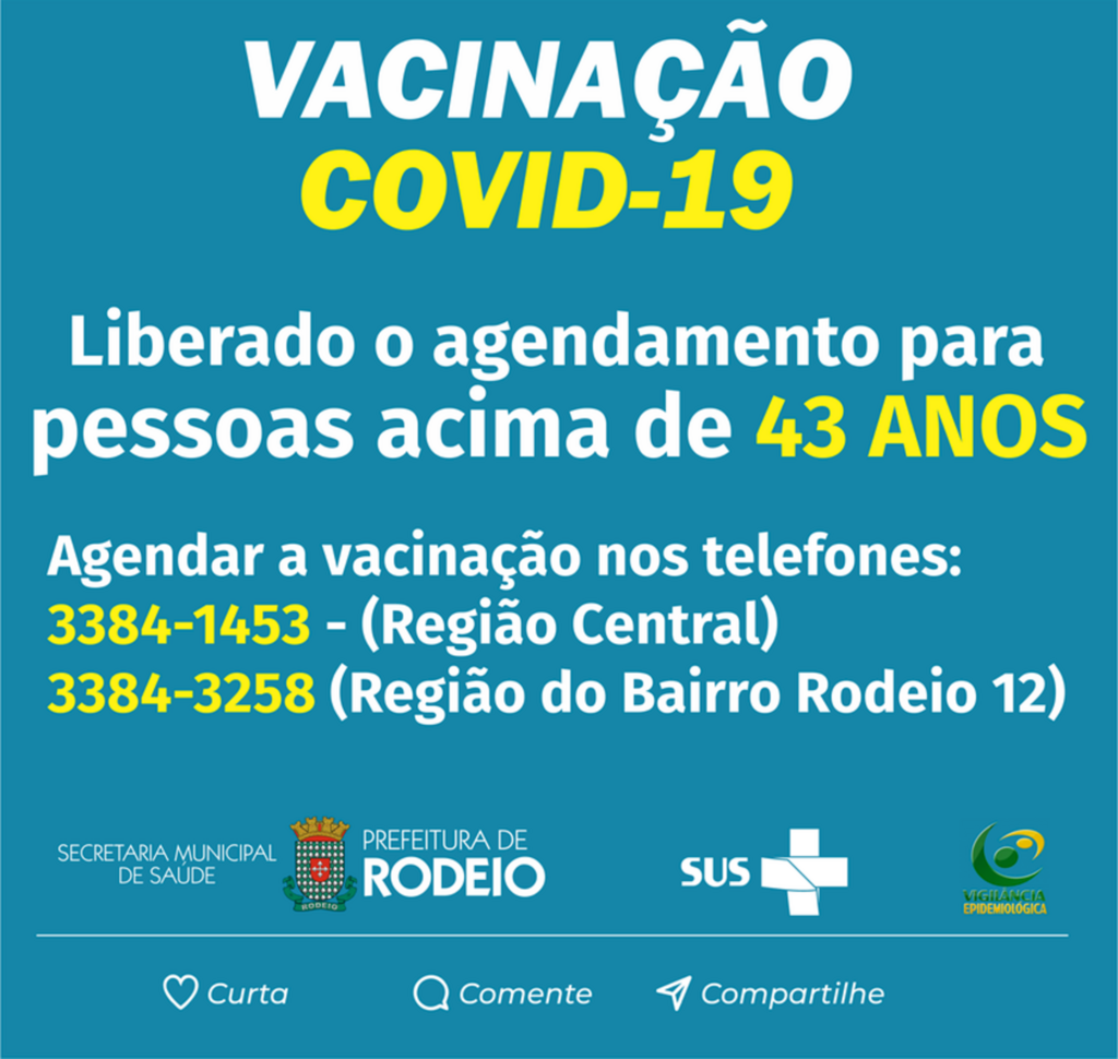 Aberta vacinação para pessoas com idade acima de 43 anos em Rodeio