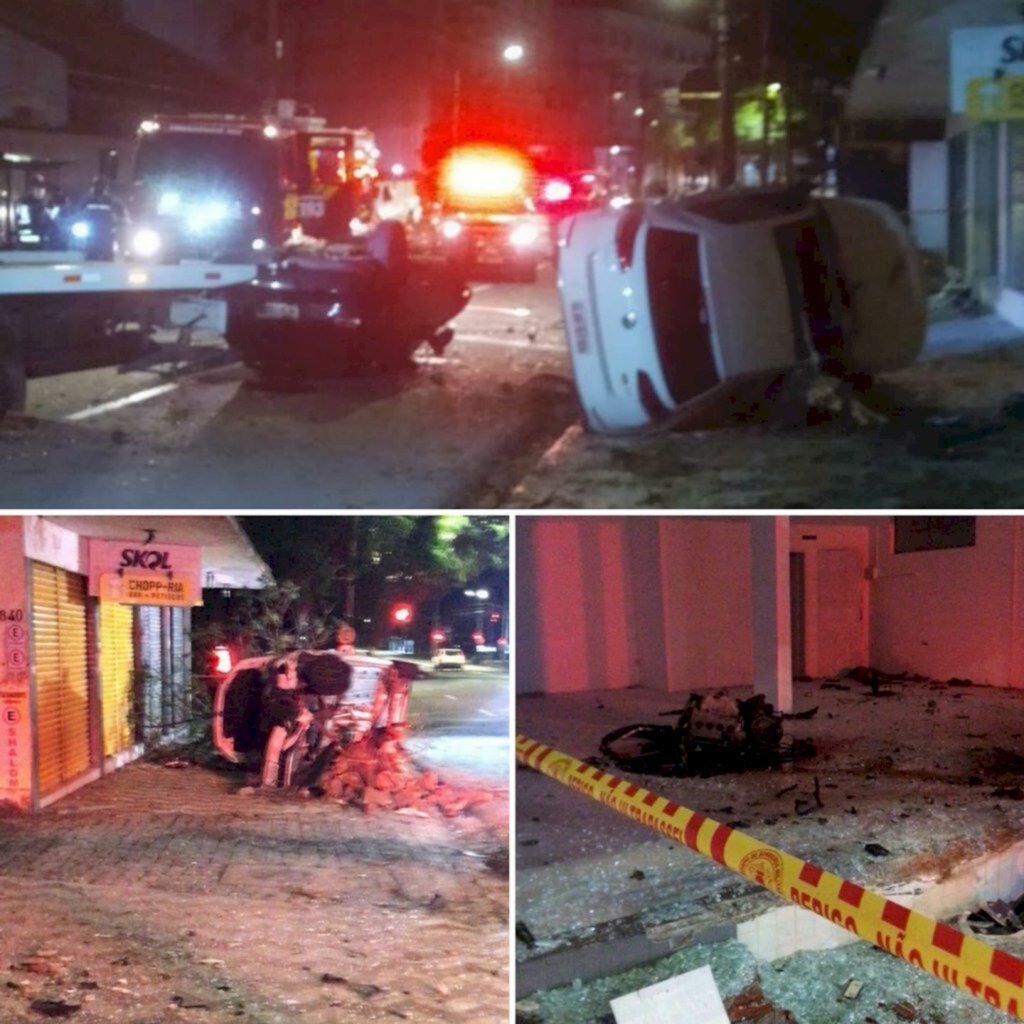 ACIDENTE GRAVE COM MORTE NO CENTRO DE BLUMENAU NESTA MADRUGADA DE SÁBADO ENTRE UM GOLF E UM AUDI. O MOTOR DO AUDI FOI PARAR EM UMA SALA COMERCIAL
