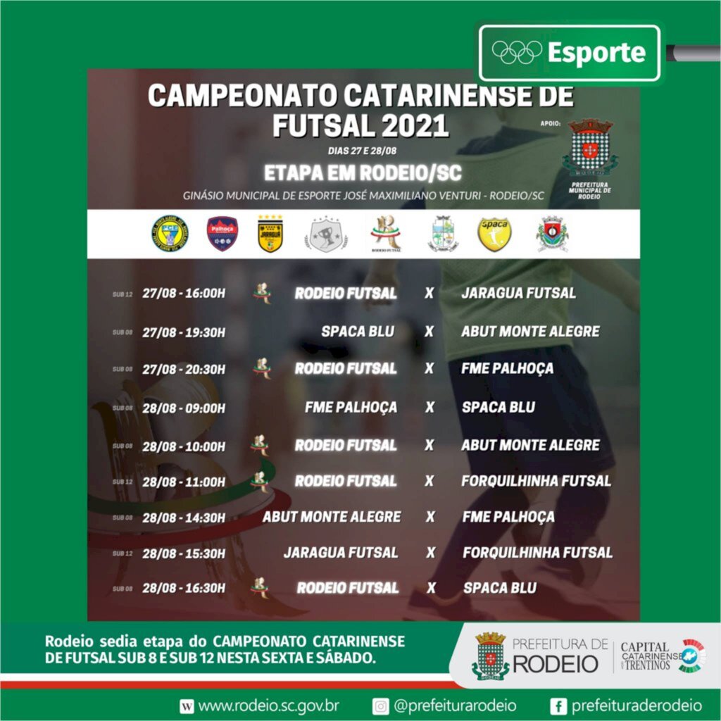 RODEIO SEDIARÁ ETAPA DO COMPEONATO CATARINENSE DE FUTSAL SUB 08 E SUB 11