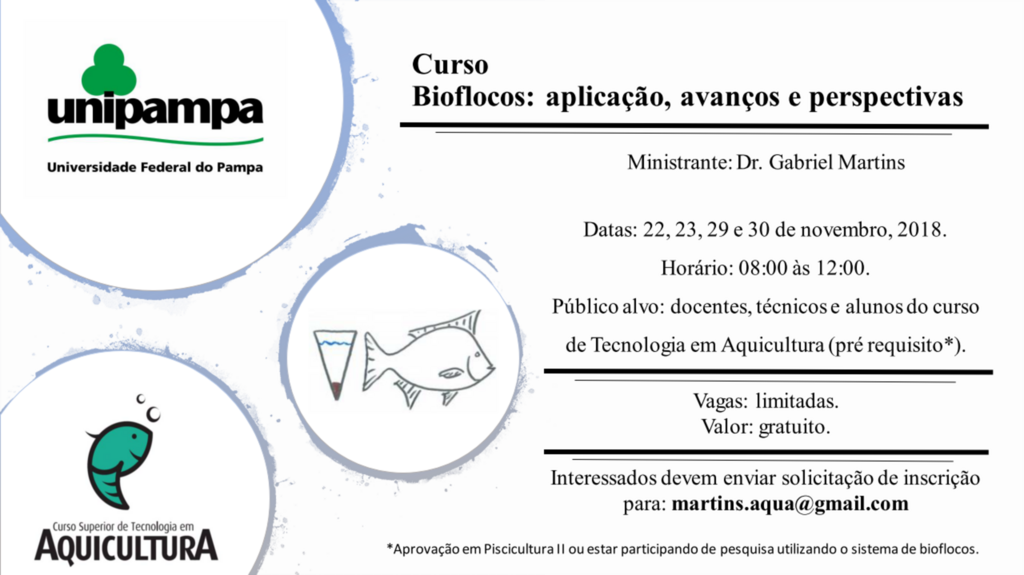 Curso de Aquicultura promove primeiro curso sobre bioflocos