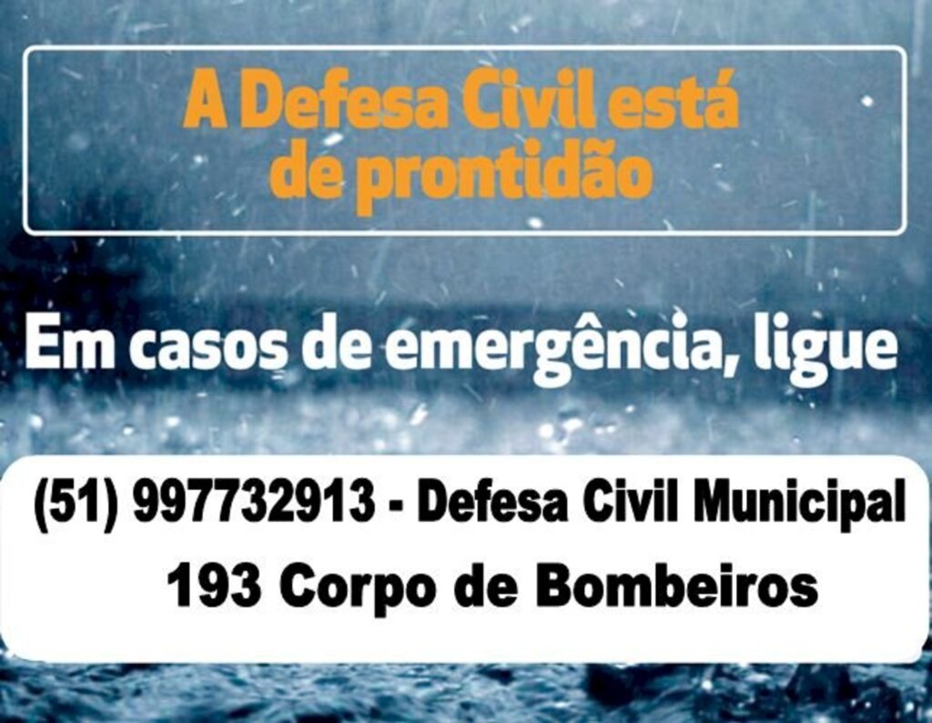 Defesa Civil alerta para a possibilidade de temporais