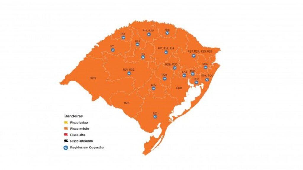 Mapa preliminar traz todas as regiões em bandeira laranja