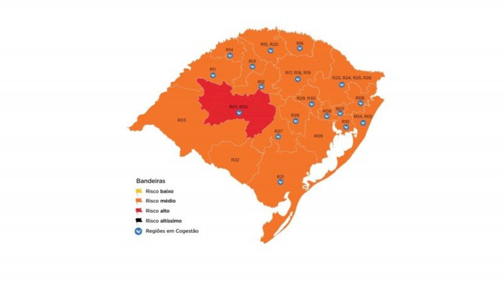 Divulgação - Mapa preliminar traz apenas uma região em bandeira vermelha