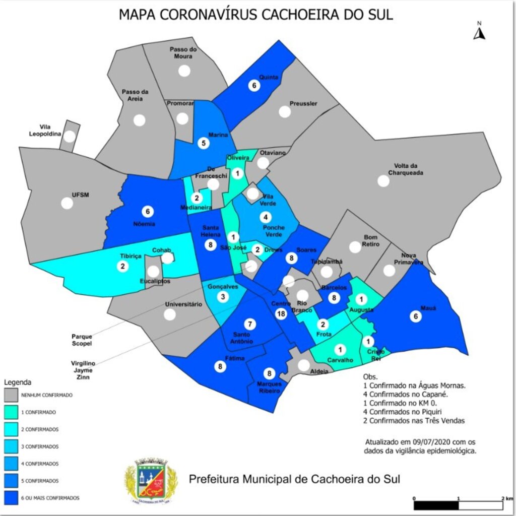 Mapa do Covid-19: Centro contabiliza maior número de casos