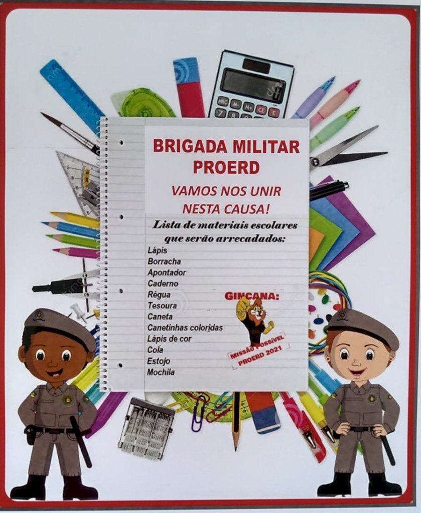 A Brigada Militar de São Gabriel está realizando a gincana missão possível do Proerd, doe materiais escolares e mechas de cabelos