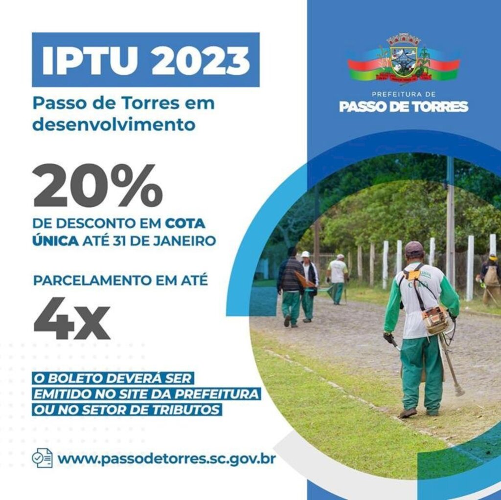 PAGAMENTO DO IPTU 2023 JÁ ESTÁ DISPONÍVEL NA PREFEITURA DE PASSO DE TORRES