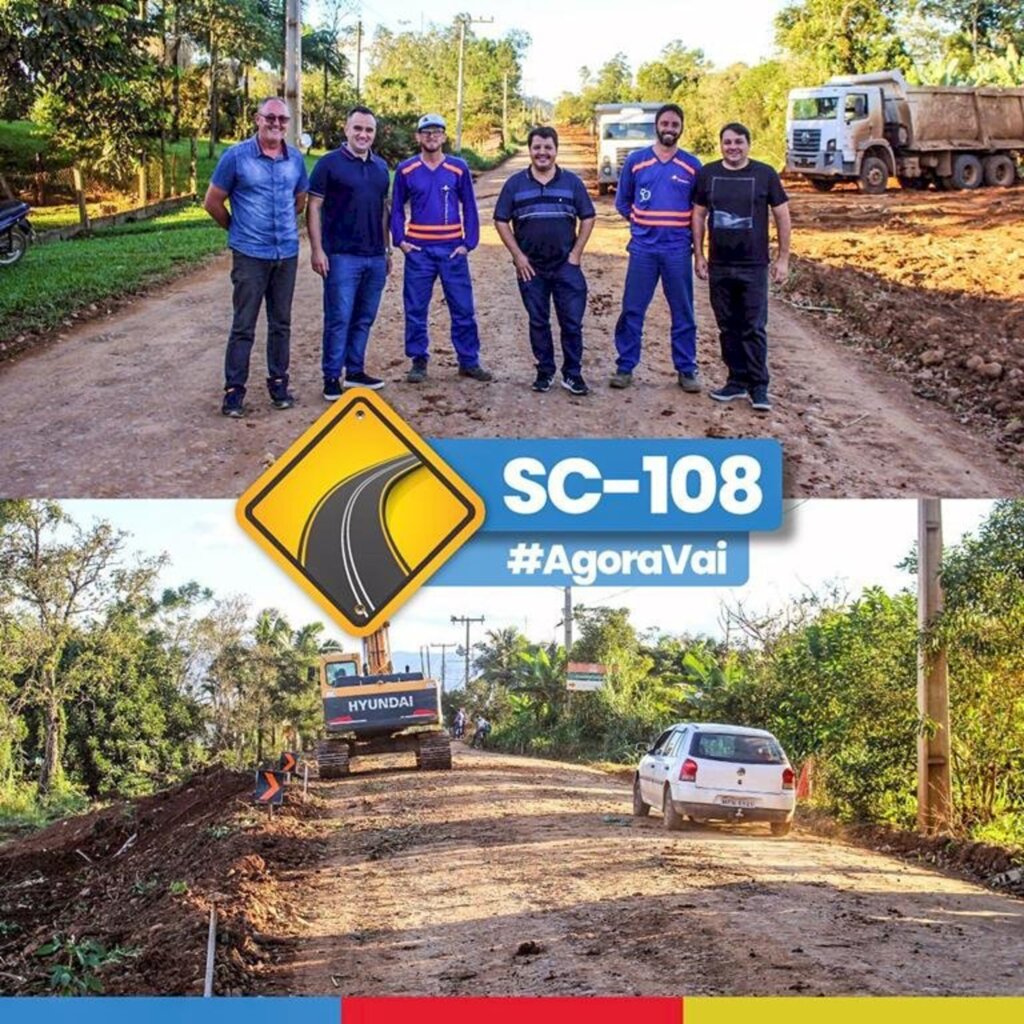 PREFEITO FANICA E VICE-PREFEITO RODRIGO MARIANI VISITAM OBRAS DE PAVIMENTAÇÃO ASFÁLTICA DA SC-108 EM PRAIA GRANDE