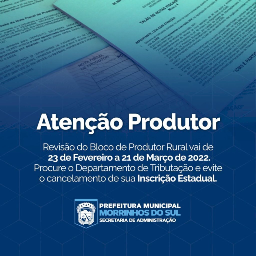 ATENÇÃO PRODUTOR RURAL DE MORRINHOS DO SUL
