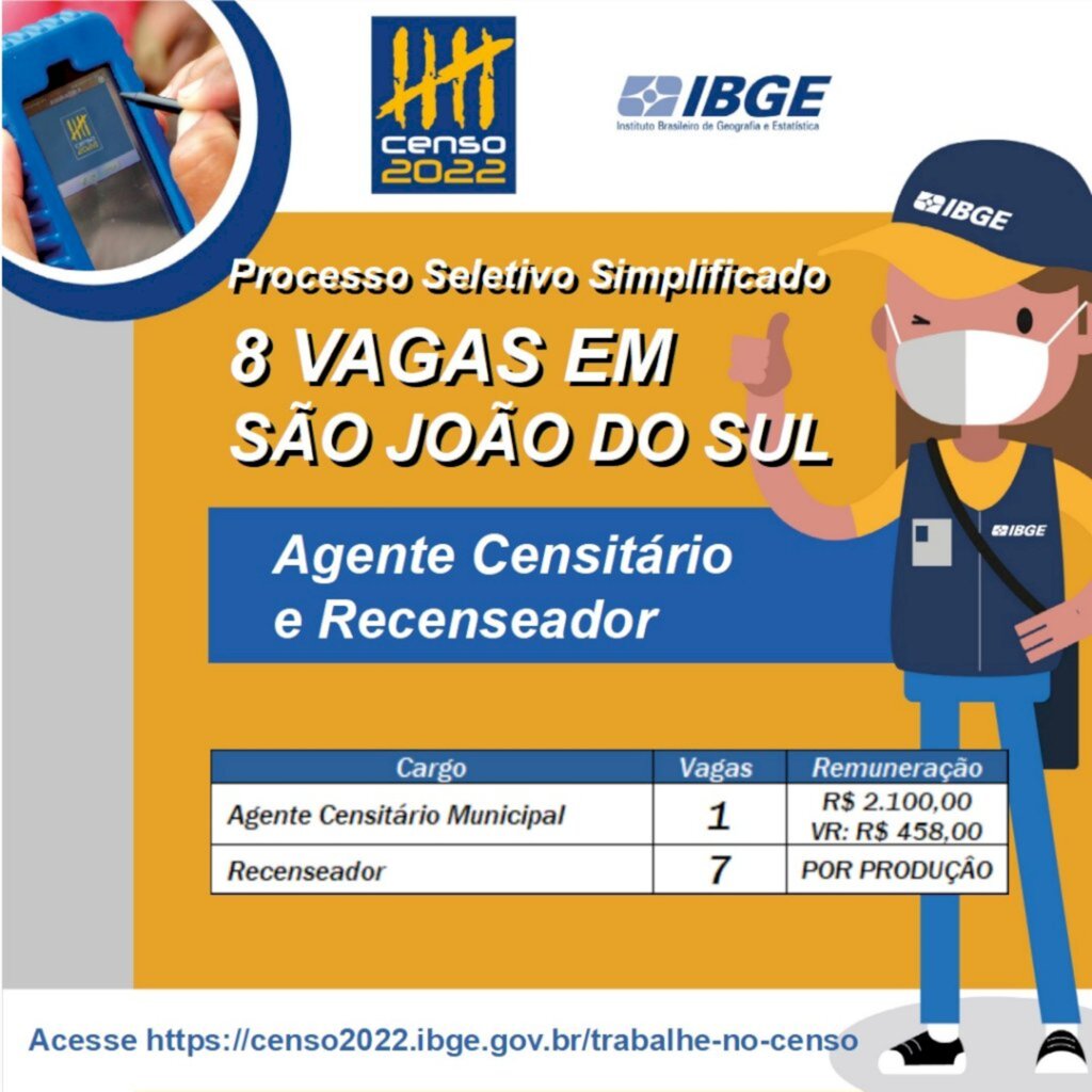 IBGE ABRE AS INSCRIÇÕES PARA OS PROCESSOS SELETIVOS PARA CONTRATAÇÃO DE PESSOAL PARA O CENSO 2022