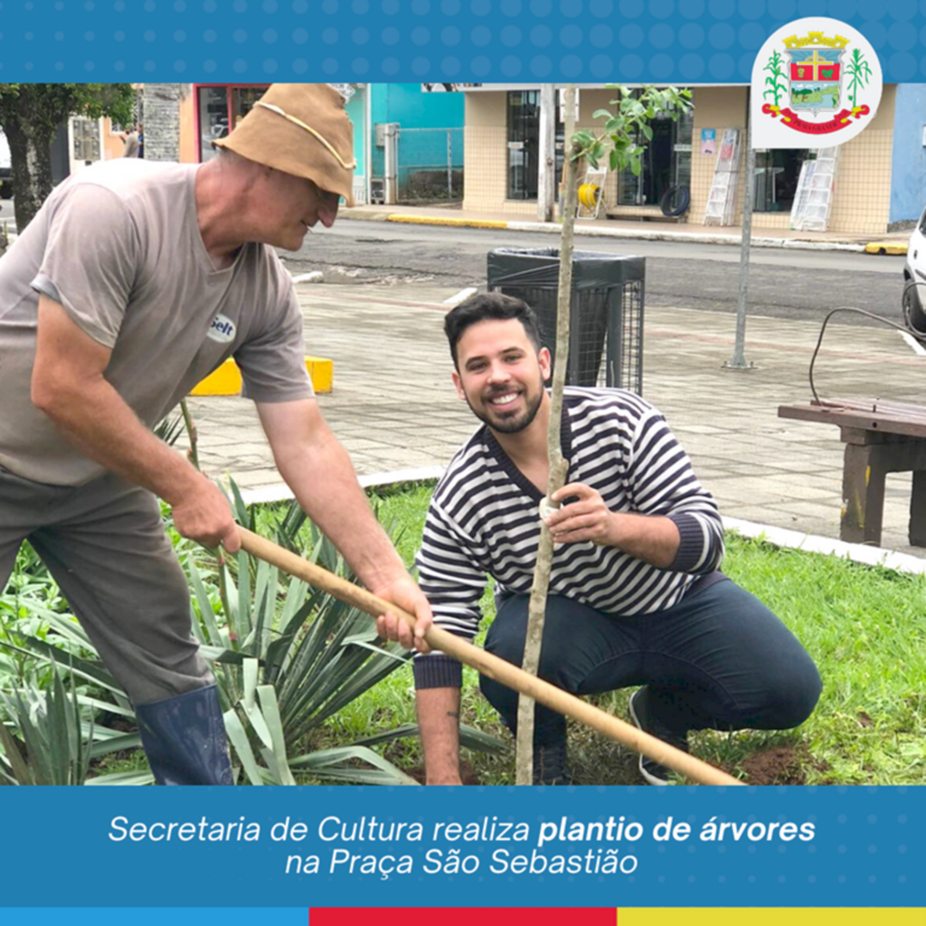 SECRETARIA DE CULTURA REALIZA PLANTIO DE ÁRVORES NA PRAÇA SÃO SEBASTIÃO EM PRAIA GRANDE