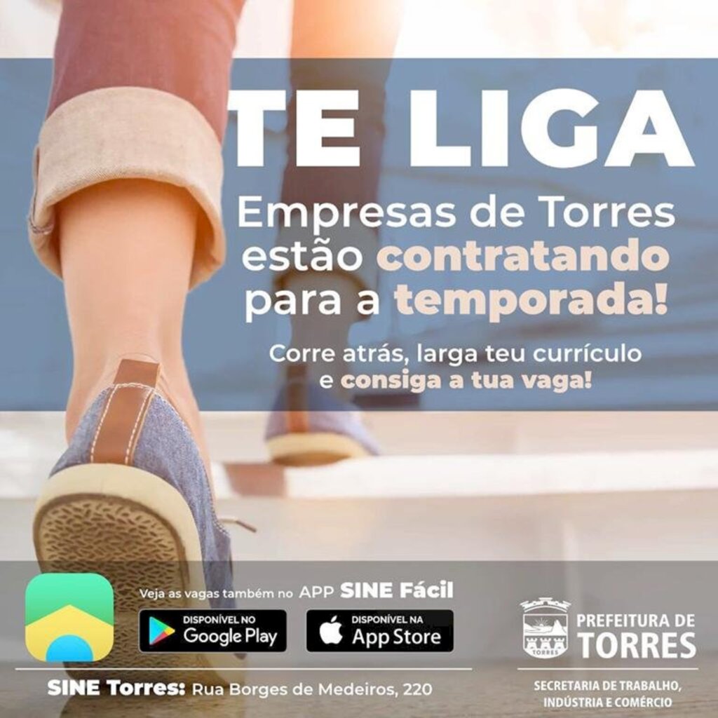 MAIS DE 1.100 VAGAS DE EMPREGO SERÃO GERADAS EM TORRES PARA O VERANEIO 2021/2022