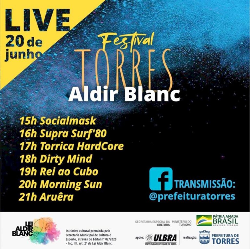 FESTIVAL TORRES ALDIR BLANC SERÁ TRANSMITIDO AO VIVO NESTE DOMINGO