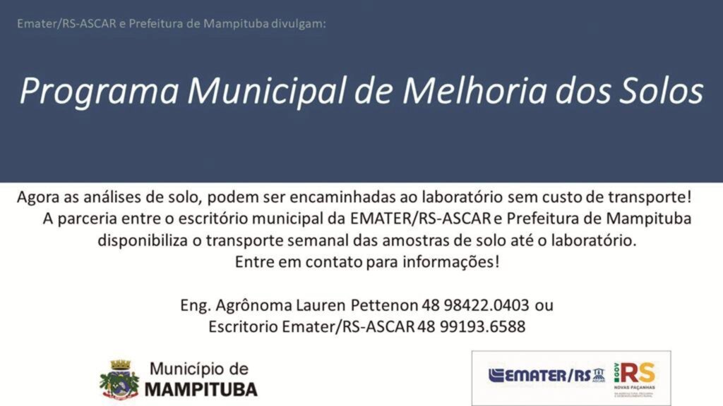 PREFEITURA DE MAMPITUBA E EMATER LANÇAM PROGRAMA DE MELHORIA DOS SOLOS