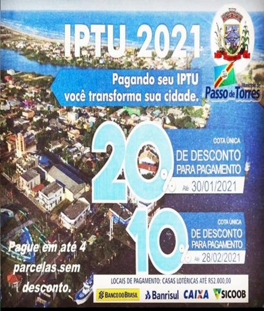 IPTU 2021 PODE  TER DESCONTO OU  SER PARCELADO EM PASSO DE TORRES